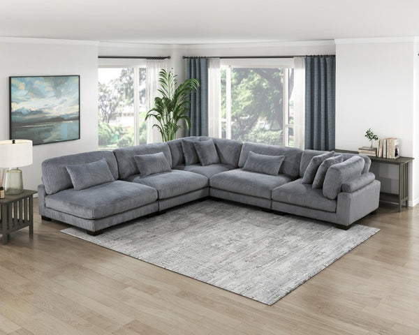 English Elm Chair Modular Sectional Set Gray Corduroy Upholstered Pocket Coil Living Room Seating B011S04260