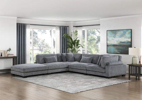 English Elm Chair Modular Sectional Set Gray Corduroy Upholstered Pocket Coil Living Room Seating B011S04260