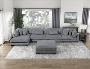English Elm Chair Modular Sectional Set Gray Corduroy Upholstered Pocket Coil Living Room Seating B011S04260