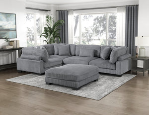 English Elm Chair Modular Sectional Set Gray Corduroy Upholstered Pocket Coil Living Room Seating B011S04260