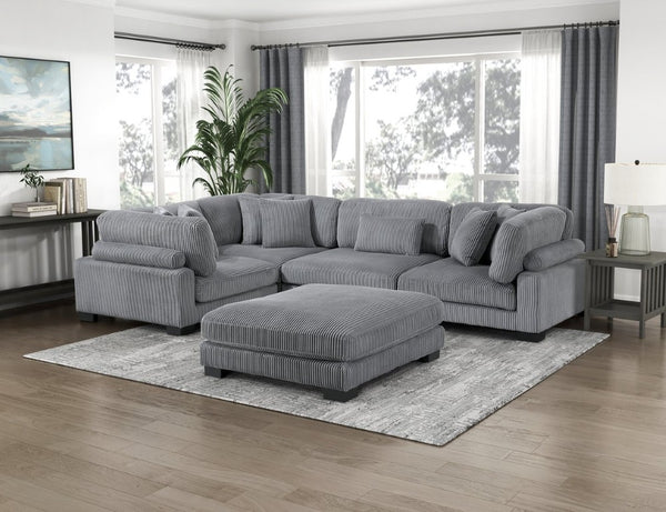 English Elm Chair Modular Sectional Set Gray Corduroy Upholstered Pocket Coil Living Room Seating B011S04260