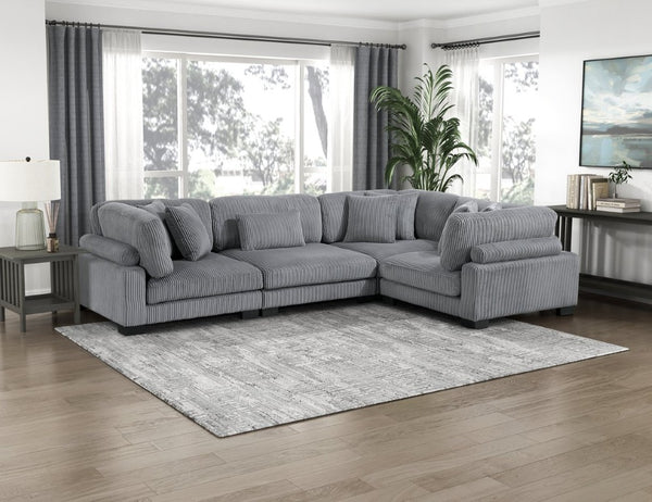 English Elm Chair Modular Sectional Set Gray Corduroy Upholstered Pocket Coil Living Room Seating B011S04260