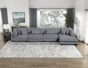 English Elm Chair Modular Sectional Set Gray Corduroy Upholstered Pocket Coil Living Room Seating B011S04260