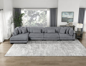 English Elm Chair Modular Sectional Set Gray Corduroy Upholstered Pocket Coil Living Room Seating B011S04260