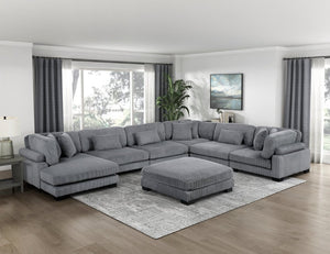 English Elm Chair Modular Sectional Set Gray Corduroy Upholstered Pocket Coil Living Room Seating B011S04260