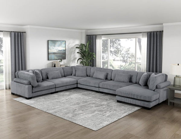English Elm Chair Modular Sectional Set Gray Corduroy Upholstered Pocket Coil Living Room Seating B011S04260
