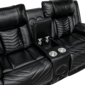 English Elm Sofa and Loveseat Power Reclining Set Faux Leather with LED Lighting USB Ports B011S04272