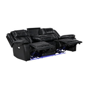 English Elm Sofa and Loveseat Power Reclining Set Faux Leather with LED Lighting USB Ports B011S04272