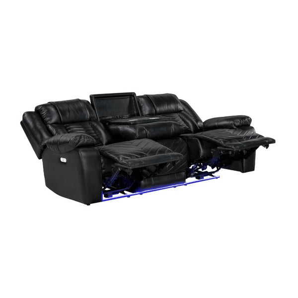 English Elm Sofa and Loveseat Power Reclining Set Faux Leather with LED Lighting USB Ports B011S04272