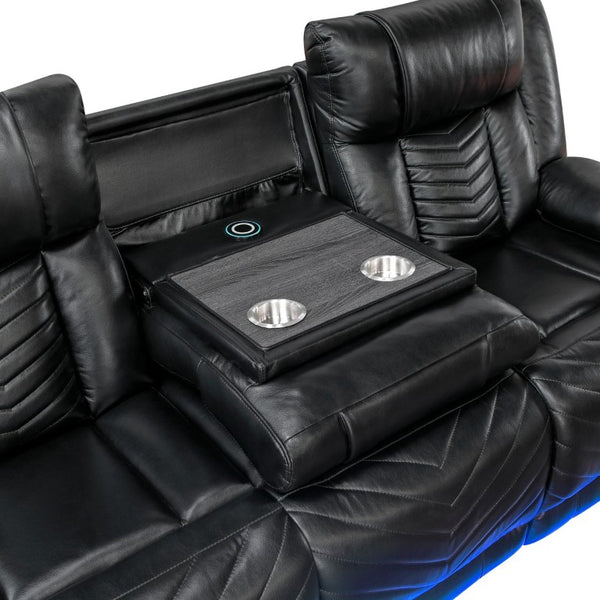 English Elm Sofa and Loveseat Power Reclining Set Faux Leather with LED Lighting USB Ports B011S04272