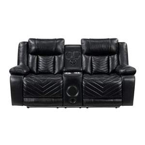English Elm Sofa and Loveseat Power Reclining Set Faux Leather with LED Lighting USB Ports B011S04272