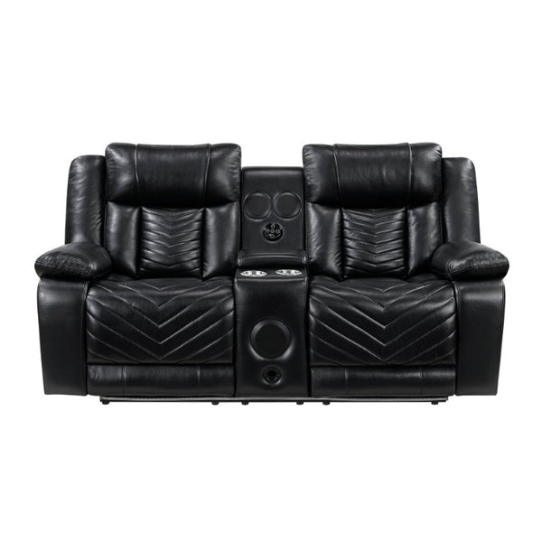 English Elm Sofa and Loveseat Power Reclining Set Faux Leather with LED Lighting USB Ports B011S04272