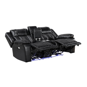 English Elm Sofa and Loveseat Power Reclining Set Faux Leather with LED Lighting USB Ports B011S04272