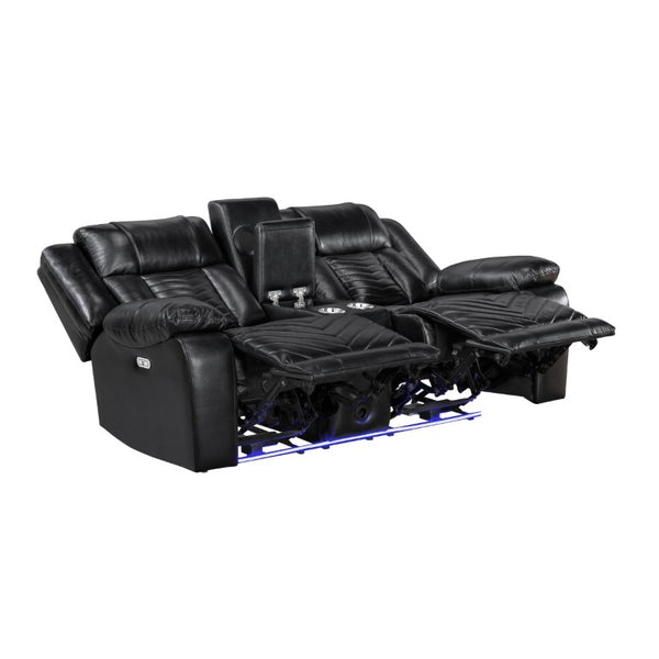 English Elm Sofa and Loveseat Power Reclining Set Faux Leather with LED Lighting USB Ports B011S04272