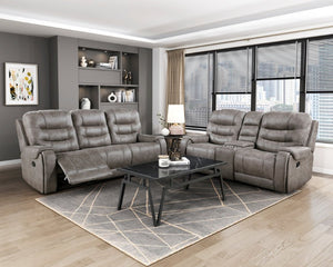 English Elm Chair Sofa Loveseat and End Table Set Modern Microfiber Manual Reclining Living Room Grayish Brown Engineered Wood B011S04280