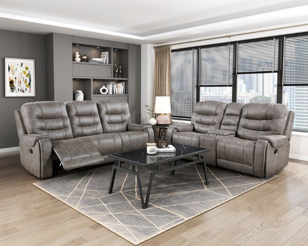 English Elm Chair Sofa Loveseat and End Table Set Modern Microfiber Manual Reclining Living Room Grayish Brown Engineered Wood B011S04280