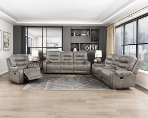 English Elm Chair Sofa Loveseat and End Table Set Modern Microfiber Manual Reclining Living Room Grayish Brown Engineered Wood B011S04280