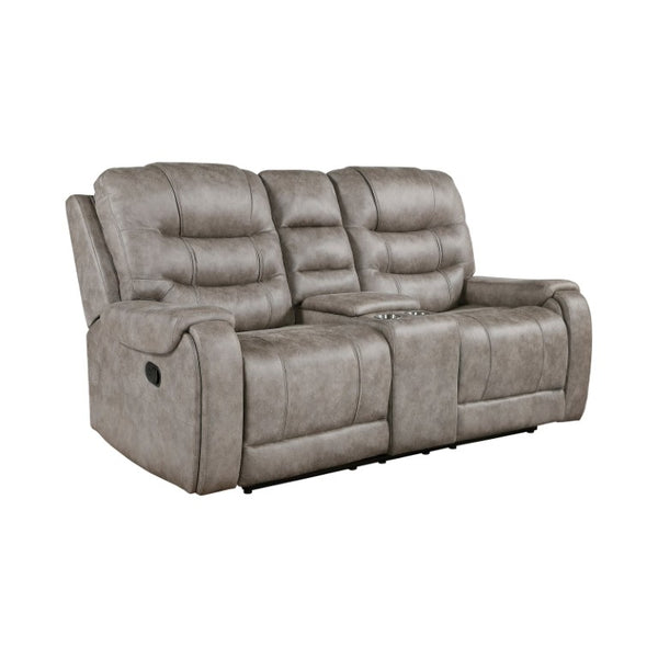 English Elm Chair Sofa Loveseat and End Table Set Modern Microfiber Manual Reclining Living Room Grayish Brown Engineered Wood B011S04280