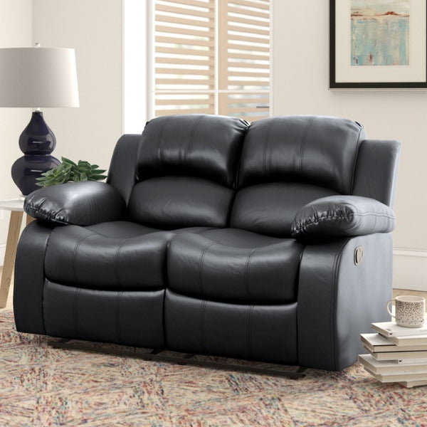English Elm Sofa and Loveseat Reclining Set Microfiber Upholstered with Tailored Piping Modern Living Black Set of 2 B011S04284