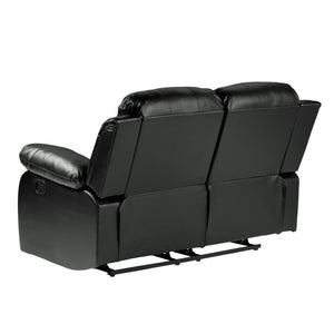 English Elm Chair Sofa Loveseat Reclining 3 Piece Microfiber Set with Pocket Coil Support Modern Living Black Metal B011S04285