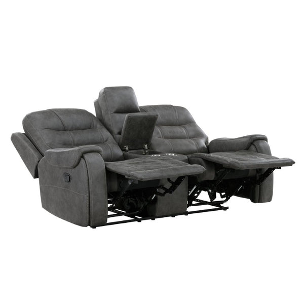 English Elm Sofa and Loveseat Reclining Set Microfiber Upholstered with Tailored Piping Modern Living Dark Gray Set of 4 B011S04288