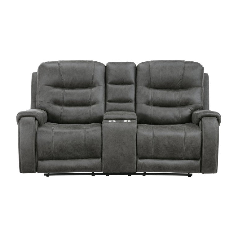English Elm Chair Sofa Loveseat and End Table Set Modern Microfiber Manual Reclining Living Room Dark Gray Metal & Wood B011S04289