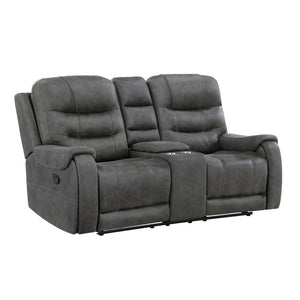 English Elm Chair Sofa Loveseat and End Table Set Modern Microfiber Manual Reclining Living Room Dark Gray Metal & Wood B011S04289