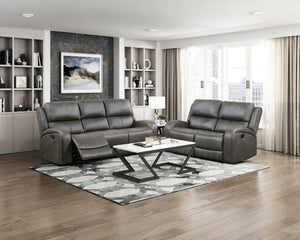English Elm Sofa and Loveseat Reclining Set Microfiber Upholstered with Tailored Piping Modern Living Gray - B Set of 2 B011S04290