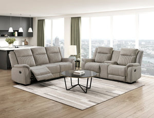 English Elm Sofa and Loveseat Reclining Set Microfiber Upholstered with Tailored Piping Modern Living Gray - A Set of 2 B011S04292