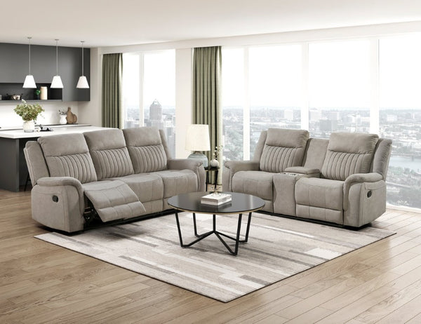 English Elm Sofa and Loveseat Reclining Set Microfiber Upholstered with Tailored Piping Modern Living Gray - A Set of 2 B011S04292