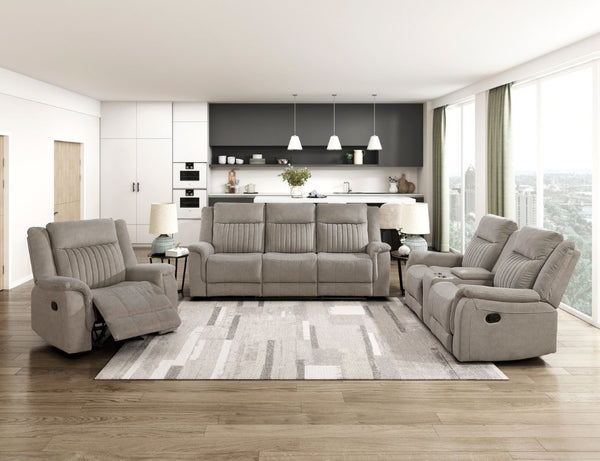 English Elm Chair Sofa Loveseat Reclining 3 Piece Microfiber Set with Pocket Coil Support Modern Living Gray Engineered Wood B011S04293