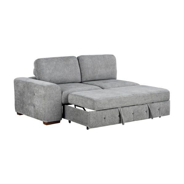 English Elm Left Facing Chenille Sectional Sofa with Pull Out Bed and Hidden Storage Ottoman Left Side 2-Seater Right Chaise Ottoman Set of 3 B011S04296