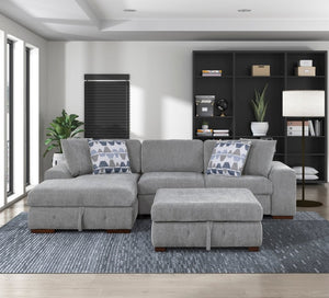 English Elm Left Sectional Five Piece Chenille Sofa with Storage Ottoman and Pull Out Guest Bed Gray B011S04302