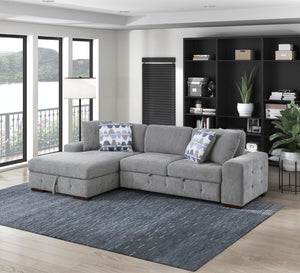 English Elm Left Sectional Five Piece Chenille Sofa with Storage Ottoman and Pull Out Guest Bed Gray B011S04302