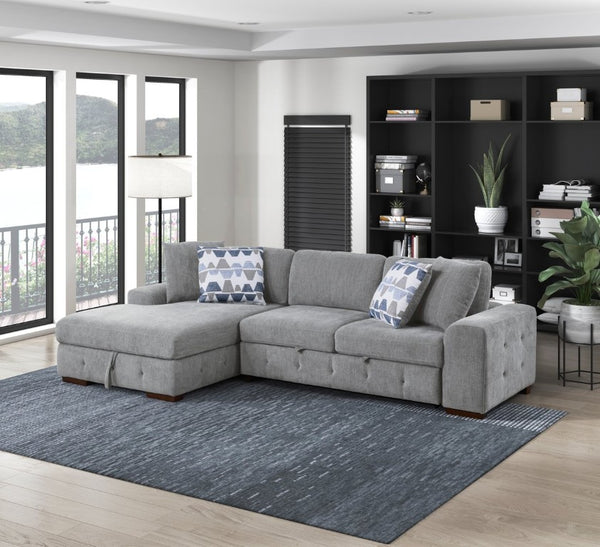 English Elm Left Sectional Five Piece Chenille Sofa with Storage Ottoman and Pull Out Guest Bed Gray B011S04302