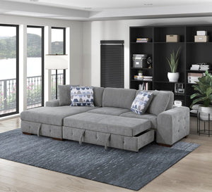 English Elm Left Sectional Five Piece Chenille Sofa with Storage Ottoman and Pull Out Guest Bed Gray B011S04302