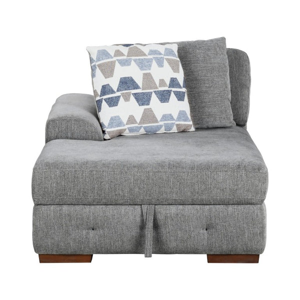 English Elm Left Sectional Five Piece Chenille Sofa with Storage Ottoman and Pull Out Guest Bed Gray B011S04302