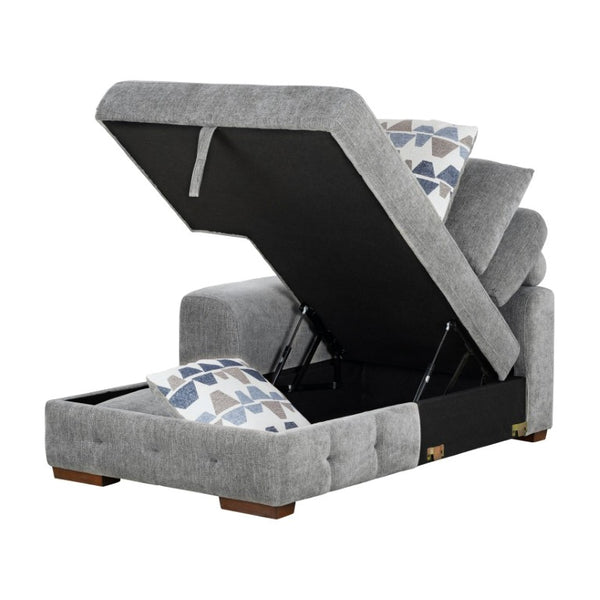 English Elm Left Sectional Five Piece Chenille Sofa with Storage Ottoman and Pull Out Guest Bed Gray B011S04302