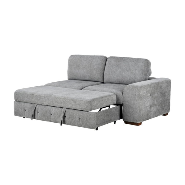 English Elm Left Sectional Five Piece Chenille Sofa with Storage Ottoman and Pull Out Guest Bed Gray B011S04302