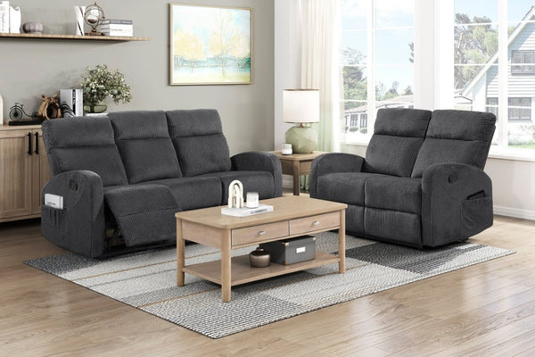 English Elm Reclining Sofa Set Microfiber Upholstered Wall Hugger Living Room Two Piece Suite Dark Gray 2pc B011S04305