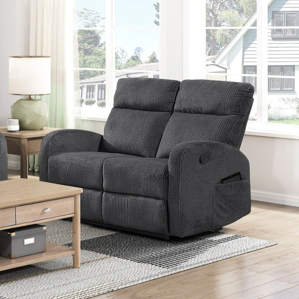 English Elm Reclining Sofa Set Microfiber Upholstered Wall Hugger Living Room Two Piece Suite Dark Gray 2pc B011S04305