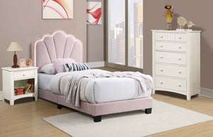 English Elm Modern Pink Wool Tufted Scalloped Headboard Platform Bedroom Set with LED Lighting B011S04311