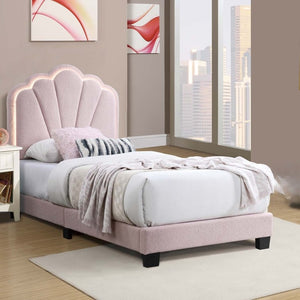 English Elm Modern Pink Wool Tufted Scalloped Headboard Platform Bedroom Set with LED Lighting B011S04311