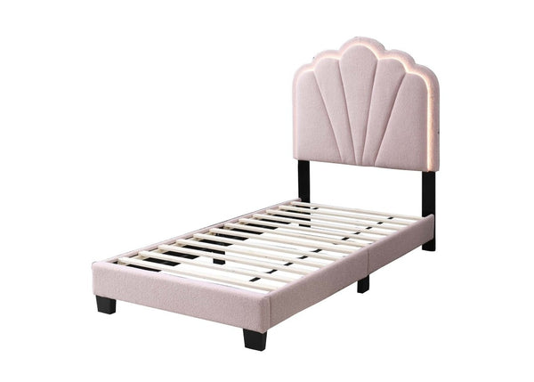 English Elm Modern Pink Wool Tufted Scalloped Headboard Platform Bedroom Set with LED Lighting B011S04311