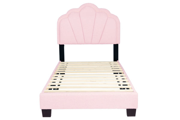 English Elm Modern Pink Wool Tufted Scalloped Headboard Platform Bedroom Set with LED Lighting B011S04311