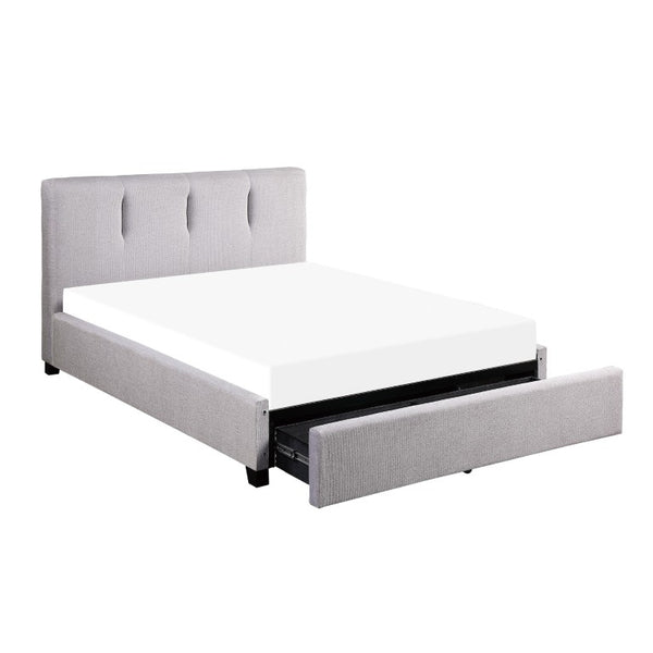 English Elm Gray Upholstered King Platform Bed Solid Wood Frame with Footboard Storage Drawers B011S04323