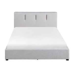 English Elm Gray Upholstered King Platform Bed Solid Wood Frame with Footboard Storage Drawers B011S04323