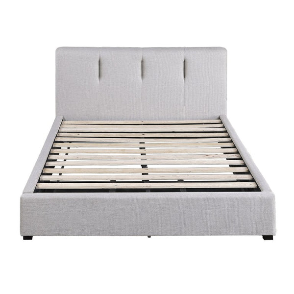 English Elm Gray Upholstered King Platform Bed Solid Wood Frame with Footboard Storage Drawers B011S04323