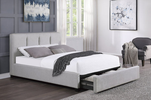 English Elm Gray Upholstered King Platform Bed Solid Wood Frame with Footboard Storage Drawers B011S04323