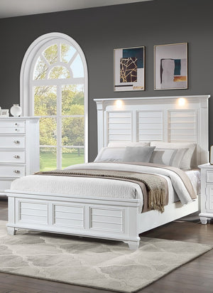 English Elm California King Slatted Panel Bed Solid Rubberwood Transitional Walnut Bedroom Frame King White Acacia Wood,MDF,Solid Wood B011S04325